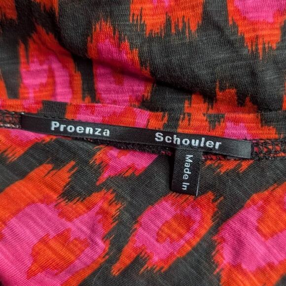 Proenza Schouler Tie-Back Cutout Slub Knit Printed Tee in Pink, Size Medium - Picture 4 of 5